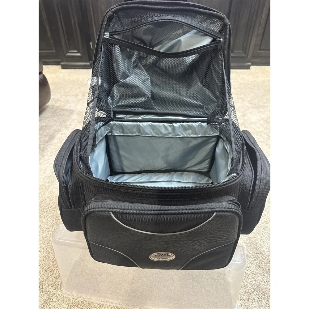 River Road Motorcycle Bag Sissy Bar Textile Bag Black Bag EXCELLENT w/Rain Cover
